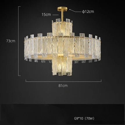 Art Deco Golden Copper Glass Chandelier LED Lighting Fixture