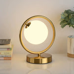 LED Brass Glass Table Lamp for Bedside Reading Desk - Modern Round Ring Design