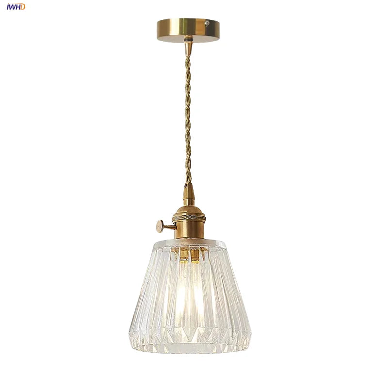 Clear Glass LED Pendant Light Fixture Modern Copper Knob Switch Hang Lamp