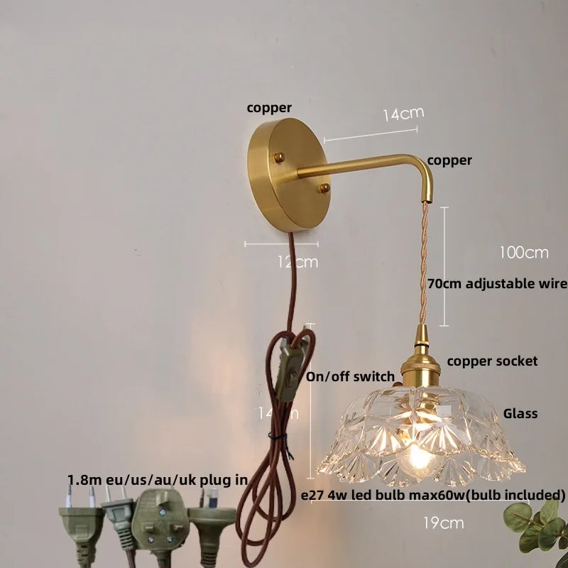 Clear Glass LED Wall Light with Pull Chain Switch