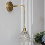 Amber Glass LED Wall Light with Pull Chain Switch, Modern Nordic Flower Wall Sconce