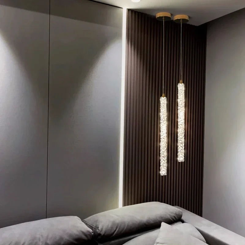 Crystal Pendant LED Chandelier Lamp - Modern Bedside Luminarias for Elegant Home Decor