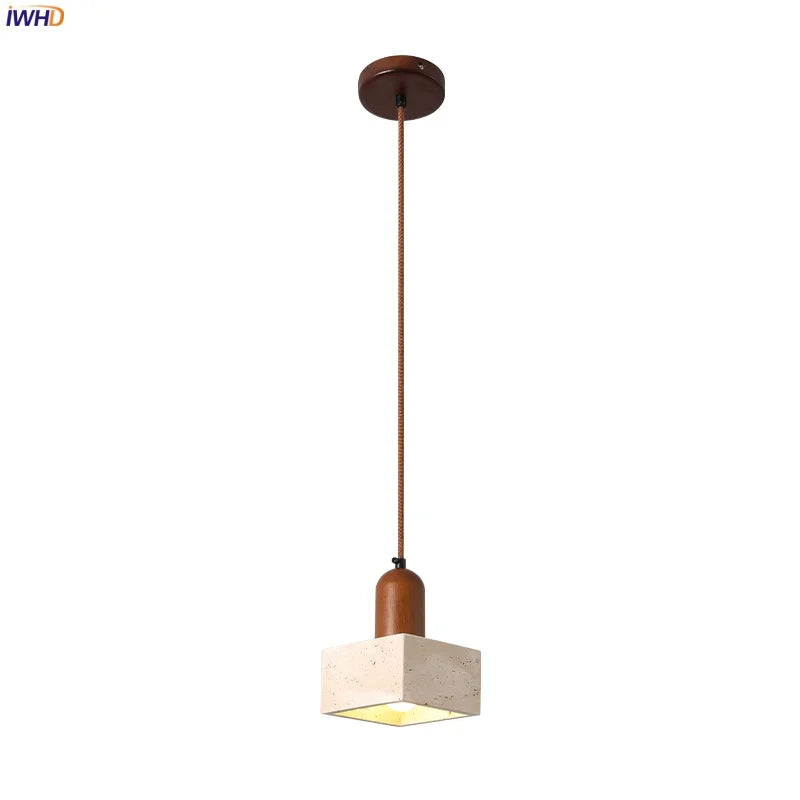 Afralia™ Wabi Sabi LED Pendant Lights Yellow Travertine Hanging Lamp for Bedroom and Living Room