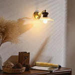 Wood Handled Copper Arm LED Wall Light - Vintage Bedside Lamp
