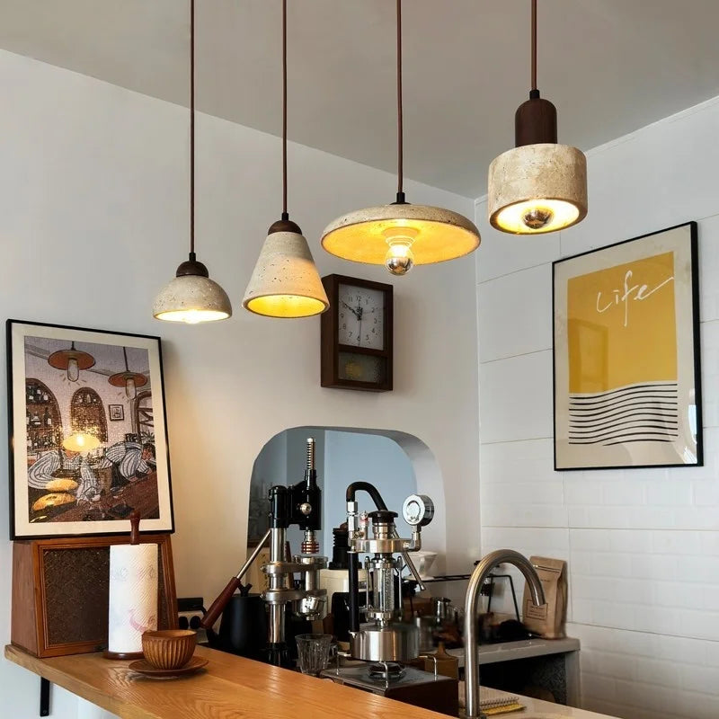 Afralia™ Yellow Travertine LED Pendant Light: Cafe Bar Bedroom Japanese Hanging Lamp