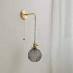 Glass Copper LED Wall Lights with Knob Switch, Modern Bedside Lamp