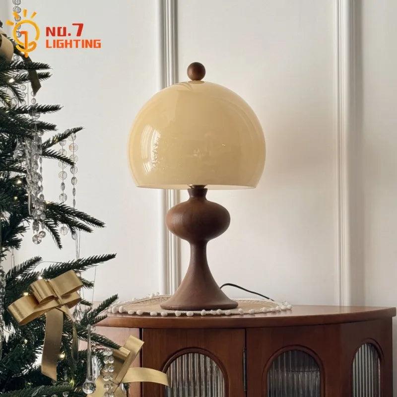 Ash Wood Bubble Glass LED Table Lamp - Medieval Designer Hanging Light