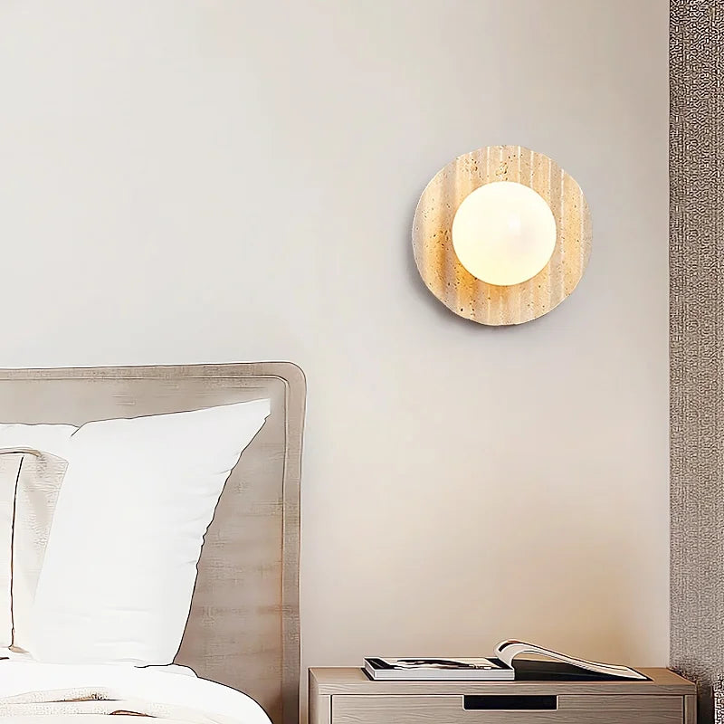 Yellow Cave Stone LED Wall Sconce with Pull Chain, Modern Glass Stair Light