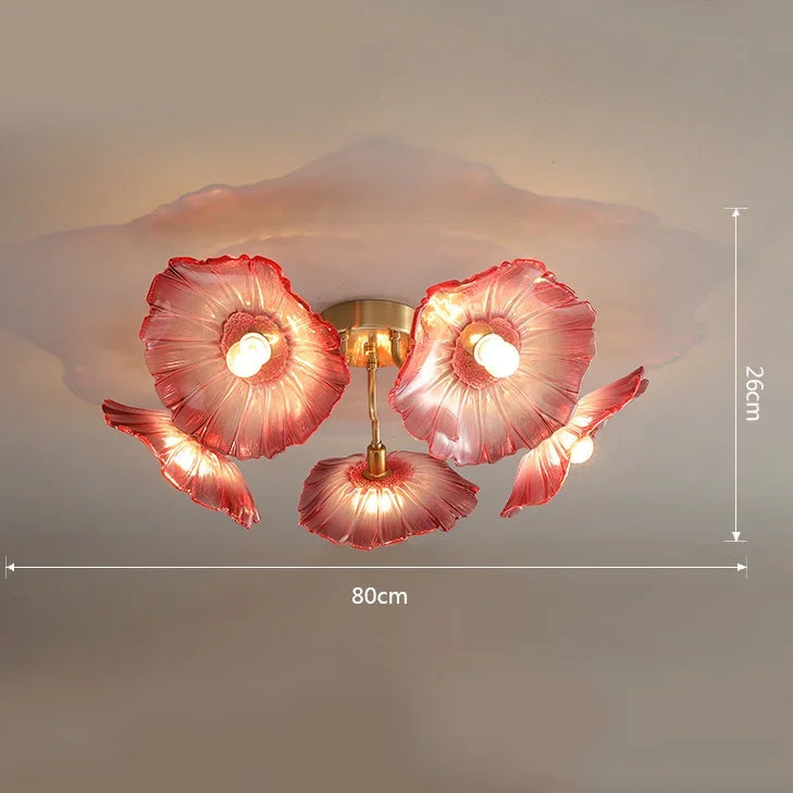 Lotus Leaf Glass Ceiling Chandelier with E14 Bulb