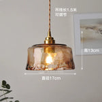 Wood Amber Glass LED Pendant Light Fixture - Nordic Modern Hanging Lamp