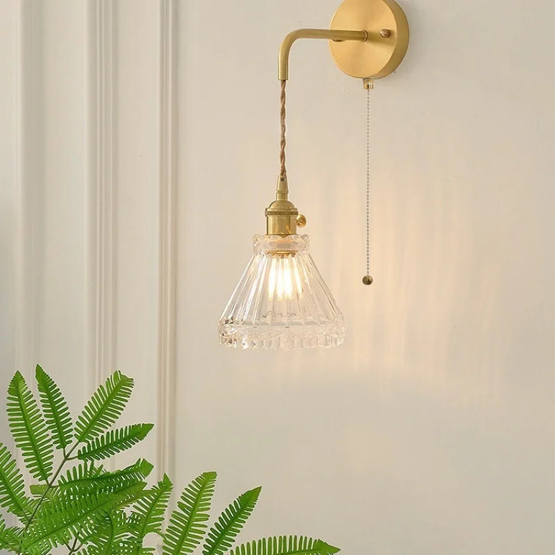 Nordic Glass Wall Lights LED Sconce Pull Chain Switch Adjustable Wire Bedside Lamp