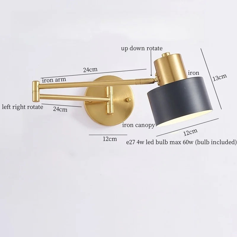 Swing Arm LED Wall Light for Bedroom Kitchen Living Room Mirror Bedside Lamp