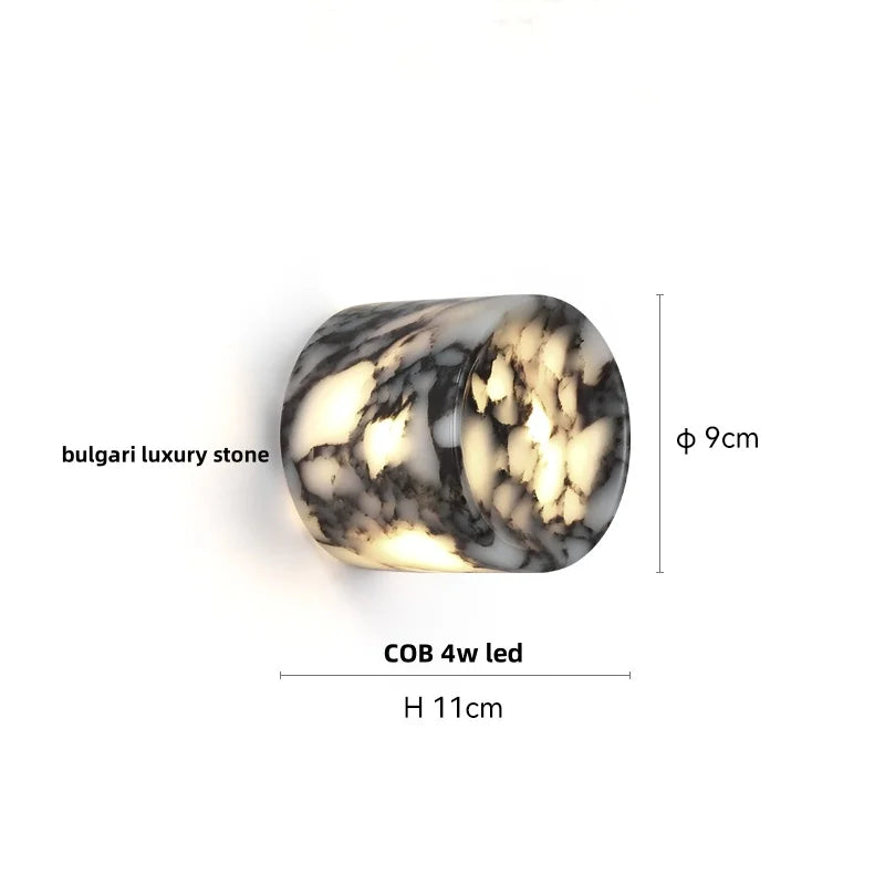 Carbon Steel LED Wall Lamp with Pull Chain Switch & Marble Stone Fixtures