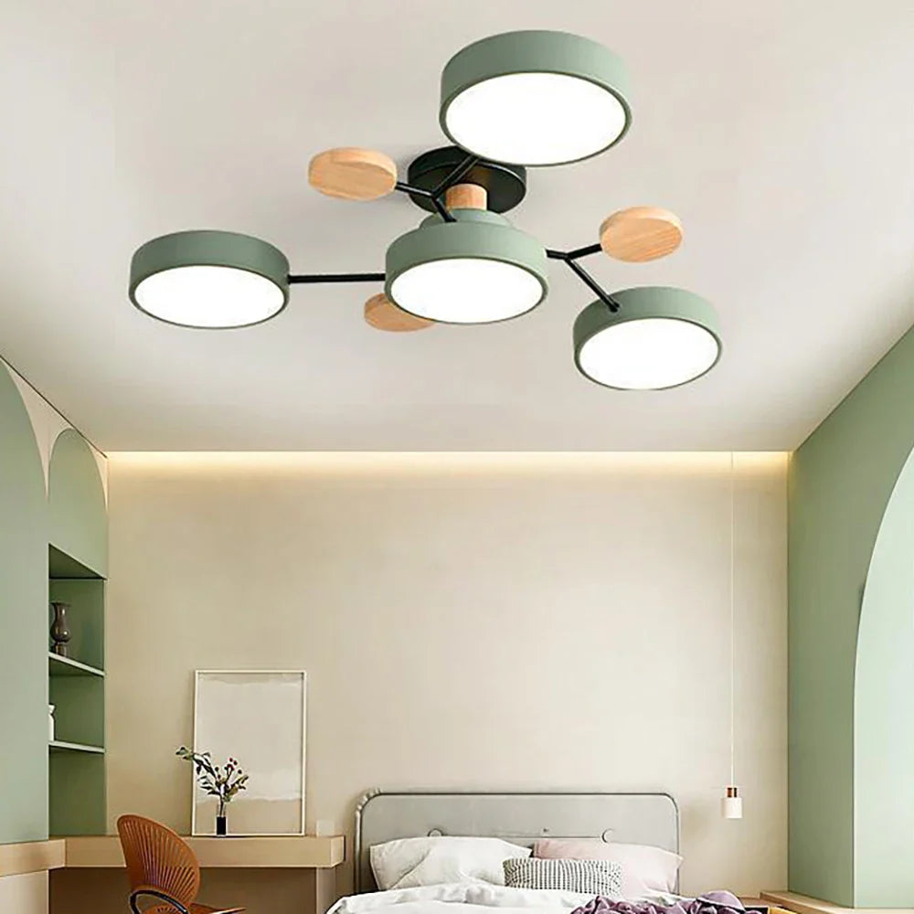 Modern LED Ceiling Lamp - Wood Round Ceiling Lights Macaron Chandelier
