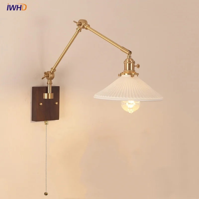 Rotatable Wood Ceramic LED Wall Sconce for Bedroom Study and Bar