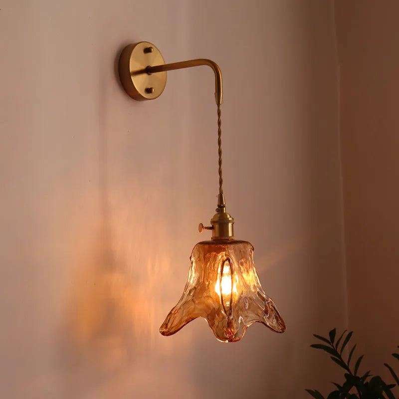 Amber Glass LED Wall Lamps for Living Room and Bathroom Mirror Lighting