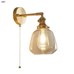 Clear Glass LED Wall Sconce with Pull Chain, Rotating Copper Socket
