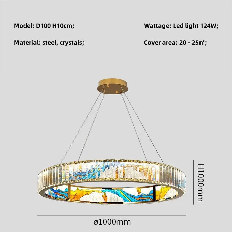 Circle Steel LED Pendant Chandelier, Modern Dimmable Lighting for Living Room Home Decor