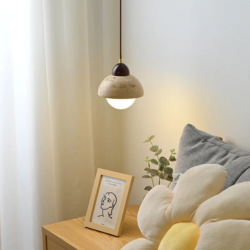 Yellow Travertine LED Glass Pendant Light - Japanese Style Living Room Fixture