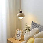 Yellow Travertine LED Glass Pendant Light - Japanese Style Living Room Fixture