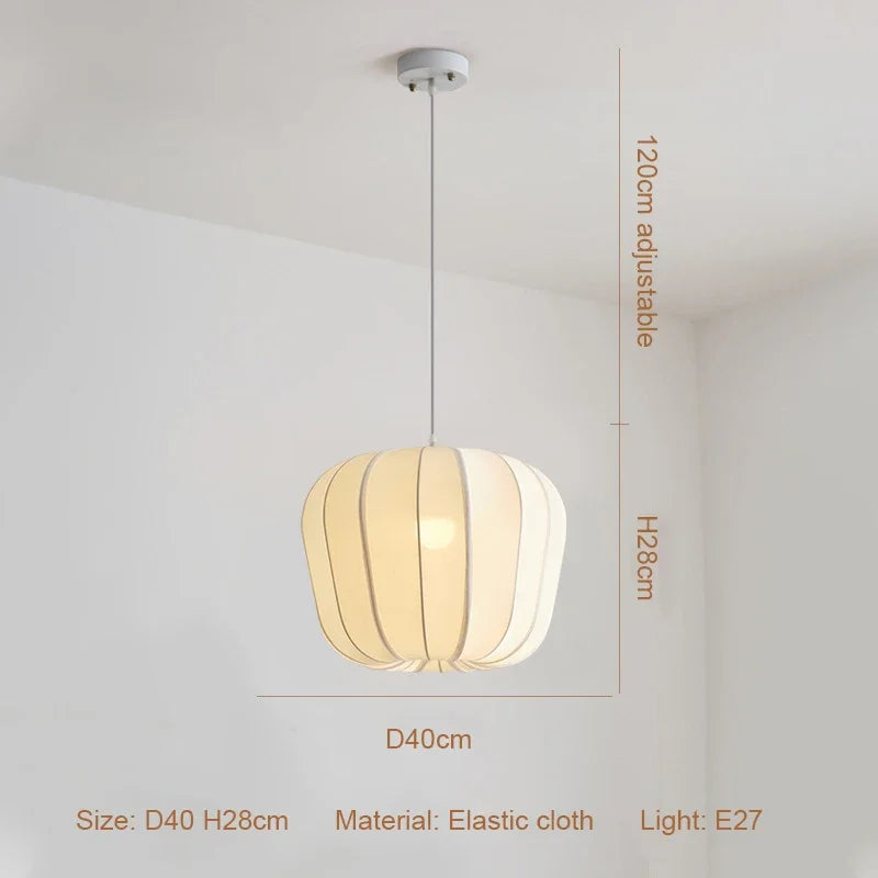 Afralia™ Nordic Style Creamy E27 Pendant Light Fabric Chandelier_Lamp Dining Room Suspended LED Bar Droplight