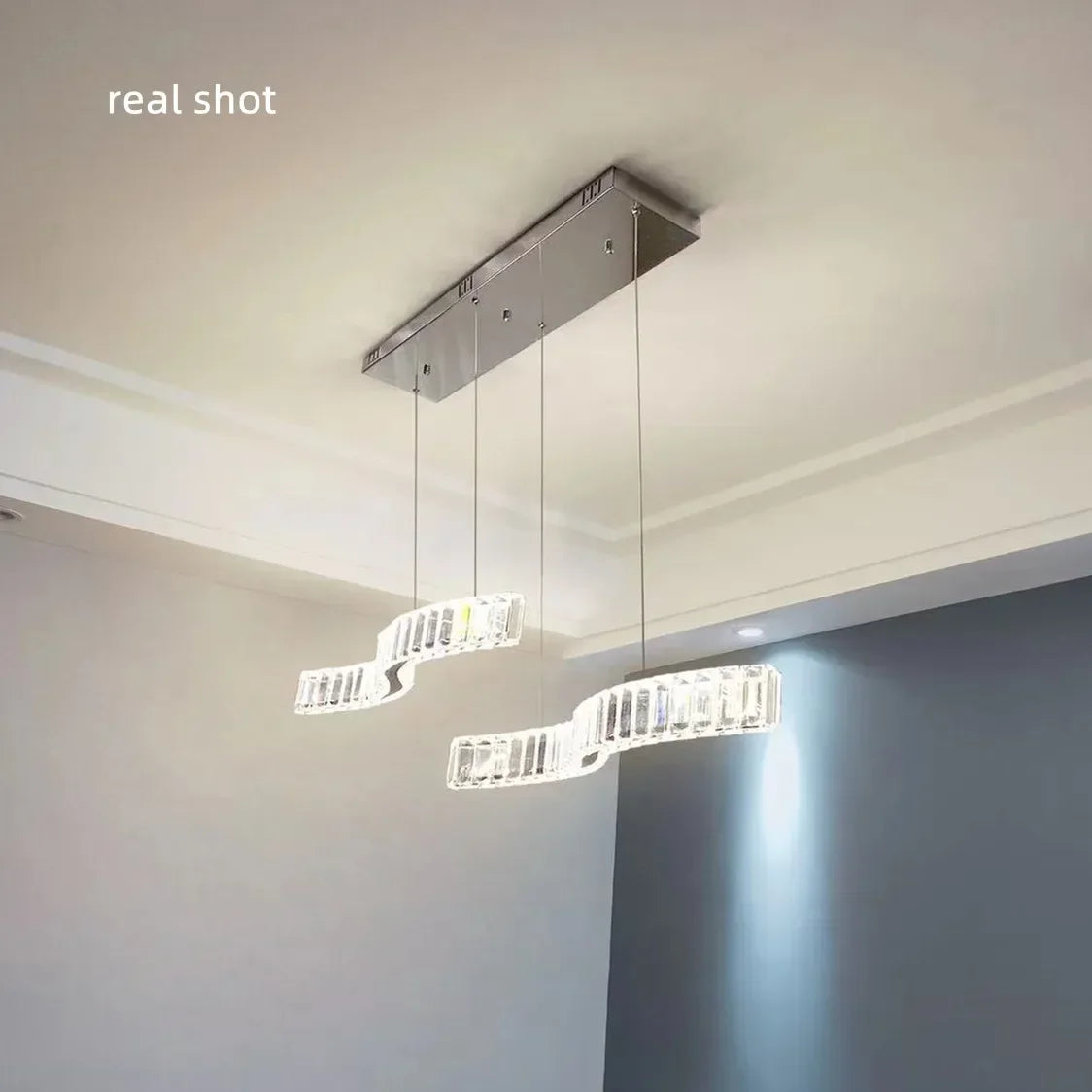 S Wave Steel & Crystal Dimmable LED Pendant Lights