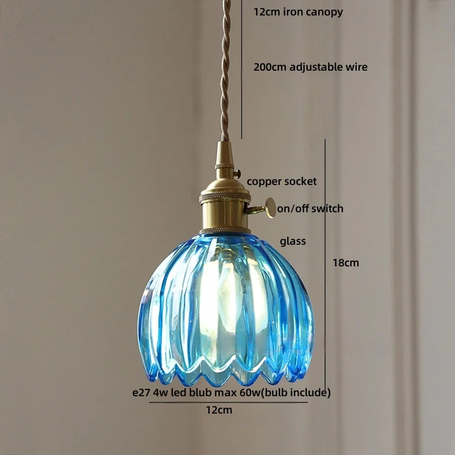 Afralia™ Green LED Pendant Light Fixture Glass Japan Style Hang Lamp
