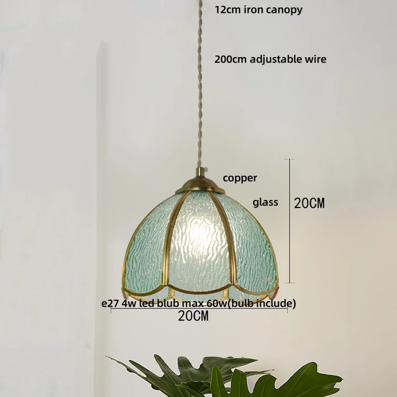 Blue Glass LED Pendant Light: Modern Nordic Tiffany Hanging Lamp for Bedroom & Dining Room
