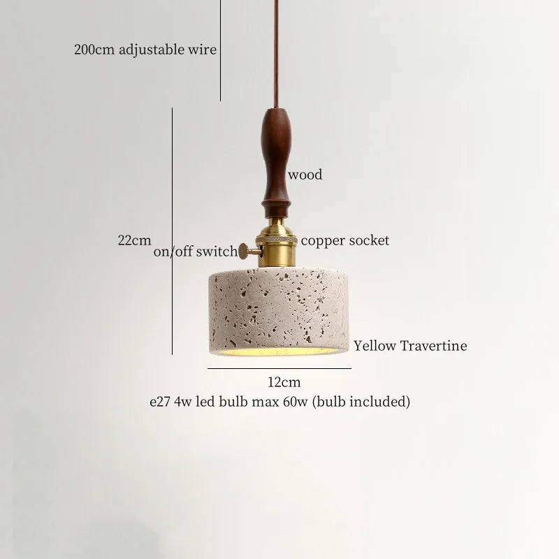Afralia™ Yellow Travertine Cylinder Stone LED Pendant Lights for Interior Lighting