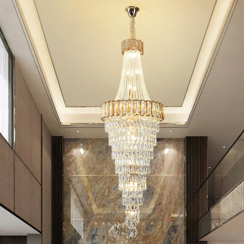 Crystal Chandelier: High-End Duplex & Spiral Staircase Light for Luxury Living Spaces