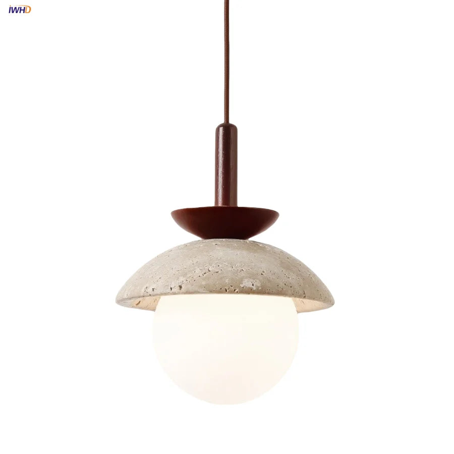 Yellow Travertine Stone LED Pendant Lamp - Nordic Modern Design