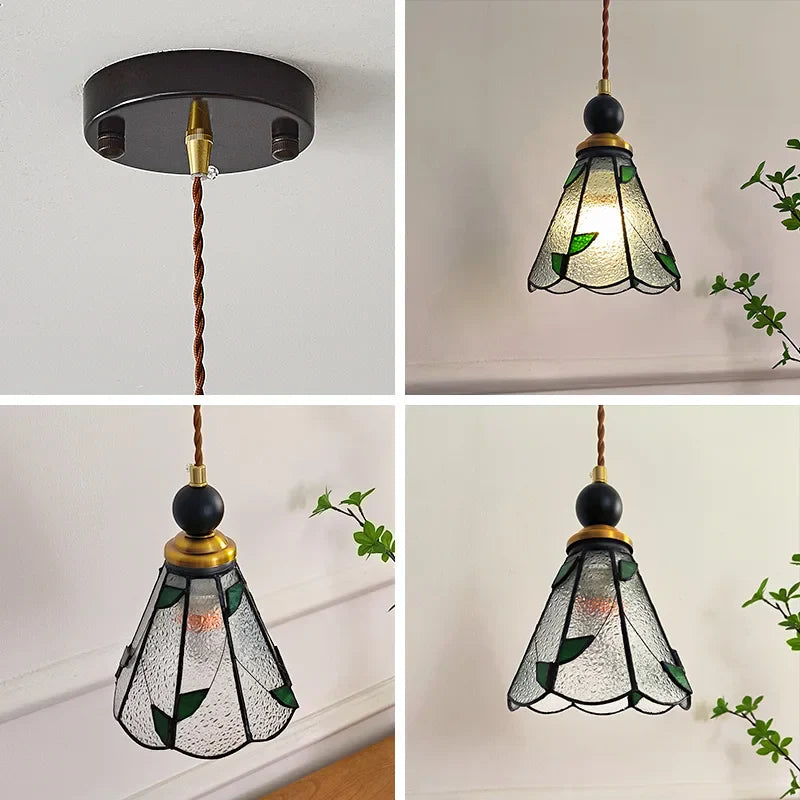 Afralia™ Tiffany Glass Wood LED Pendant Light - Nordic Modern Adjustable Hang Lamp