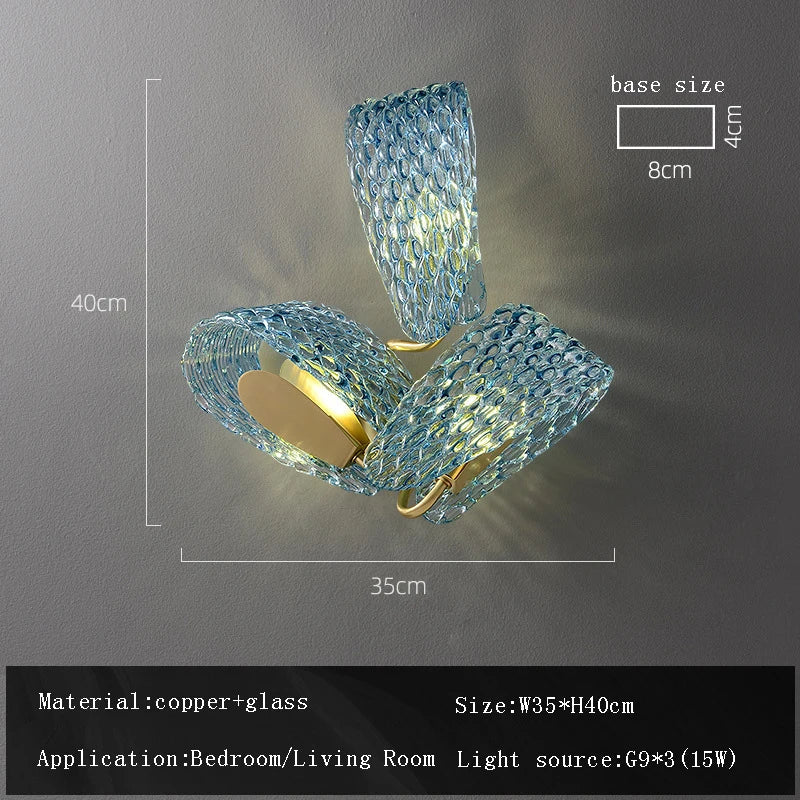 Blue Glass Flower Ceiling Chandelier Copper Hanging Lamps