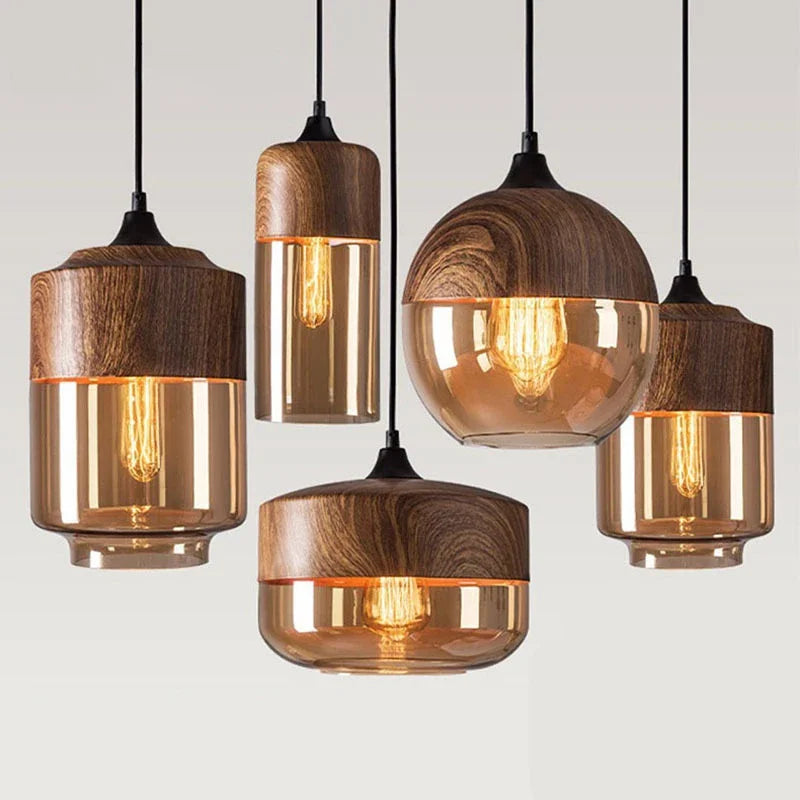 Nordic LED Glass Pendant Lights - Modern Wood Art for Stylish Living Spaces