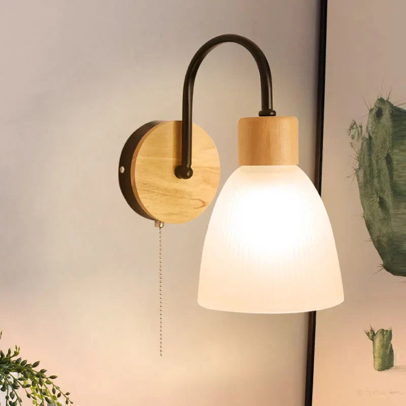 Afralia™ Wood Base Glass LED Wall Sconce Modern Bathroom Light Fixture