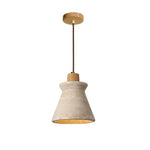 Stone LED Pendant Light: Nordic Modern Yellow Travertine Fixture for Living Dining Hallway