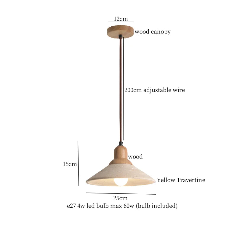 Wood Yellow Travertine LED Pendant Lights for Home Decor & Cafe
