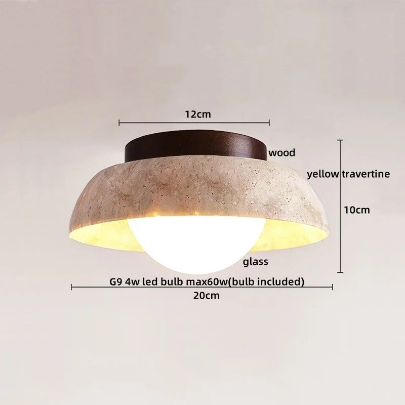 Yellow Travertine Stone LED Ceiling Light Fixture White Glass Ceiling Lamp
