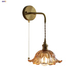 Amber Glass LED Wall Sconce, Brass Finish, Adjustable Wire, Modern Nordic Style