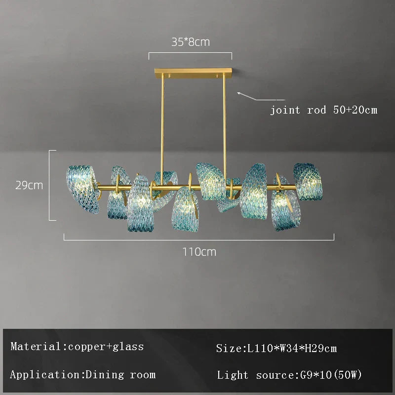 Blue Glass Flower Ceiling Chandelier Copper Hanging Lamps