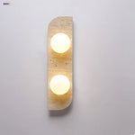 Nordic LED Wall Lamp 2 Glass Ball Yellow Travertine Stone Indoor Wall Light