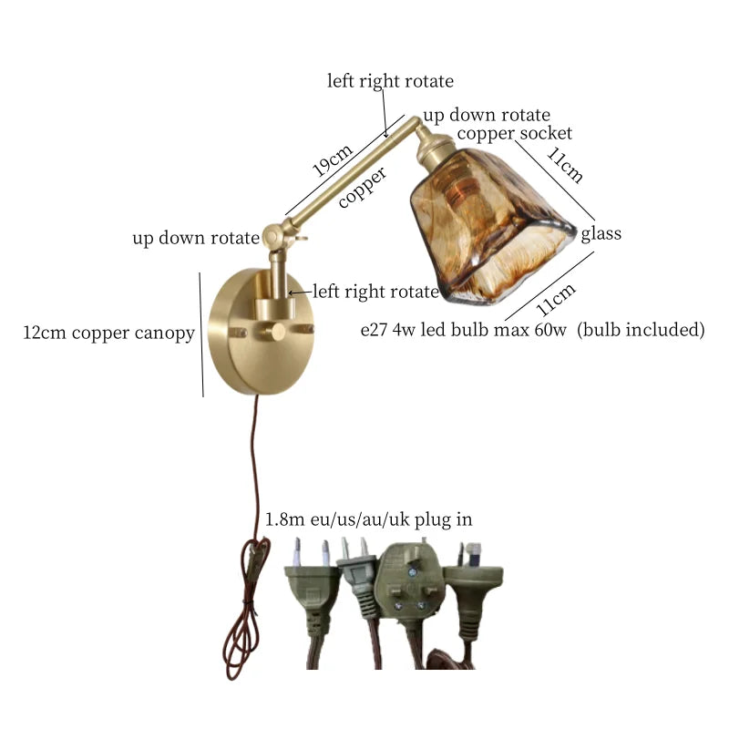 Afralia™ Glass LED Wall Lights Bathroom Mirror Loft Living Room Bedroom Lamp