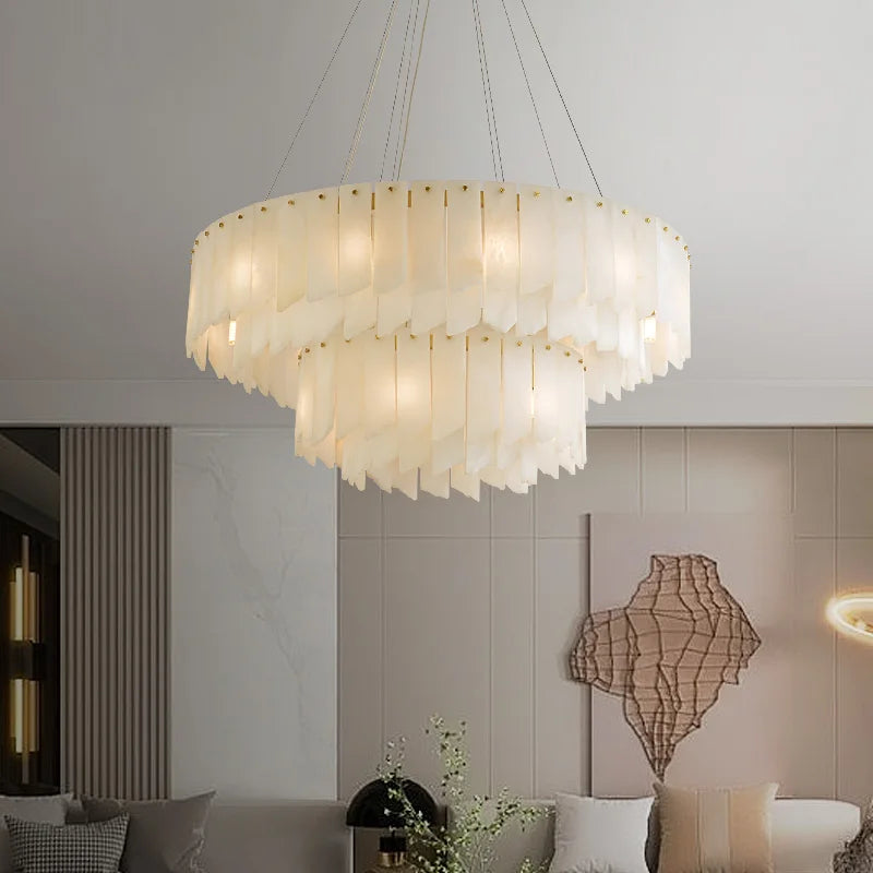 Marble Pendant Chandelier: Spanish Natural Marble Ceiling Lighting for Living Room