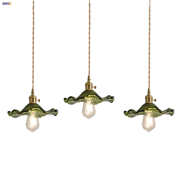 Green Flower Glass Pendant Light - Modern Kitchen Bar Restaurant Hanging Lamp