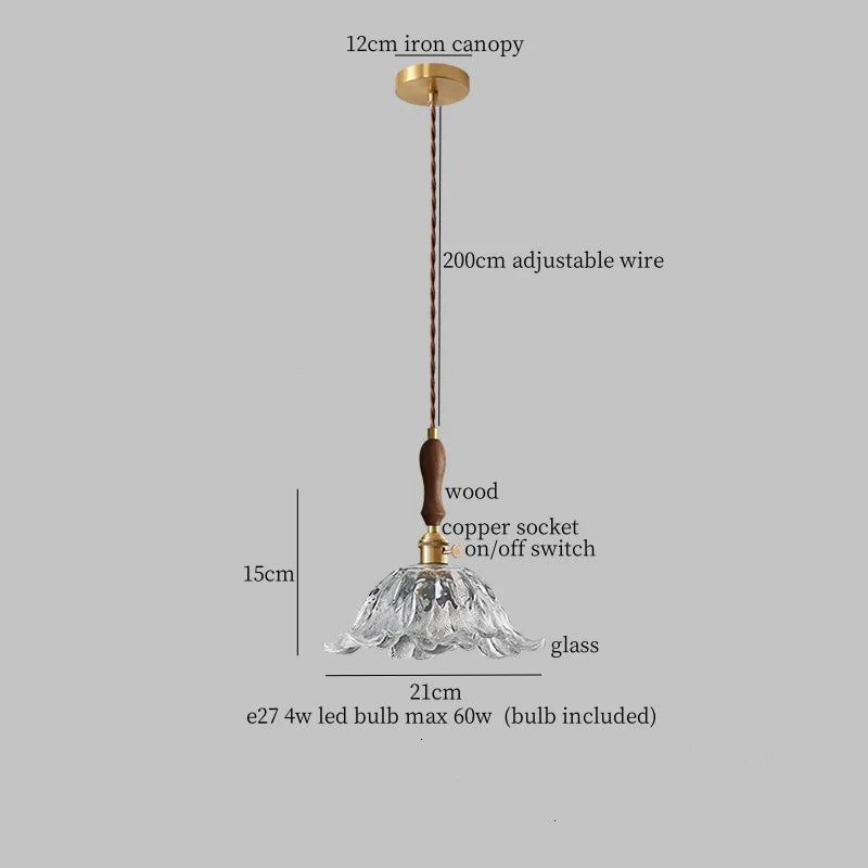 Glass LED Pendant Light Modern Wood Copper Hanglamp for Bar Cafe Loft