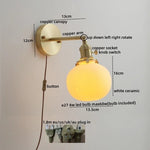 Ceramic LED Wall Light with Pull Chain Switch for Bedroom Bathroom Living Room