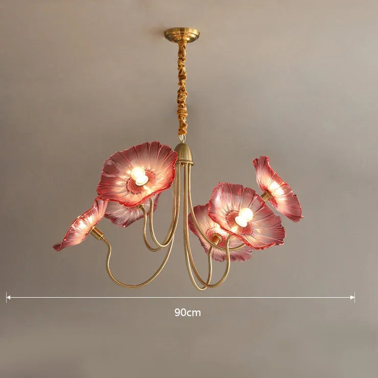 Lotus Leaf Glass Ceiling Chandelier with E14 Bulb