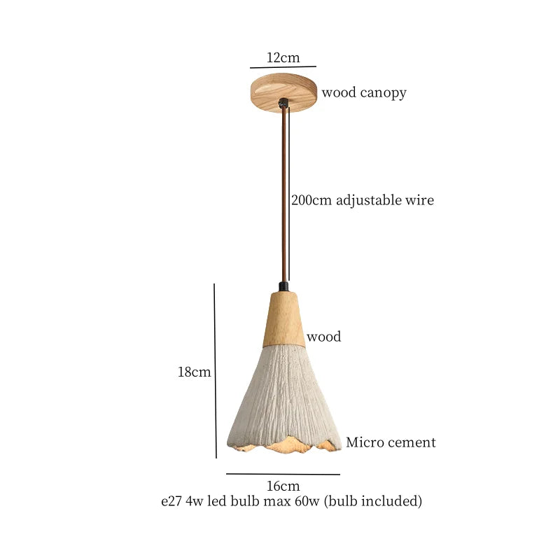 Micro Cement Wood LED Pendant Lamps for House Kitchen Living Room Decor