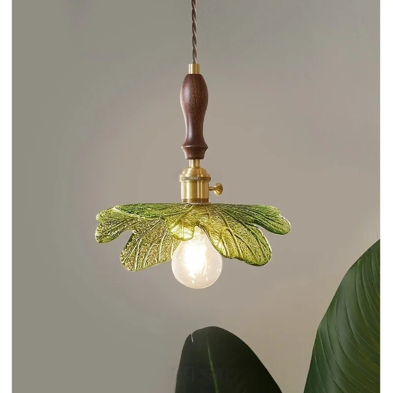 Copper Wood Glass LED Pendant Lamp - French Minimalist Design for Home Decor