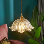Copper Glass LED Pendant Lamp with Knob Switch - Modern Hanging Light Fixtures